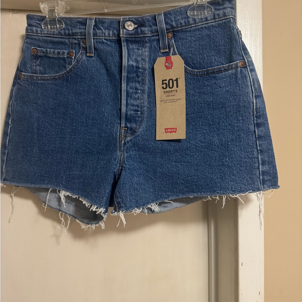 Levi's Raw Hem 501 Denim Jean Shorts in Blue size 28